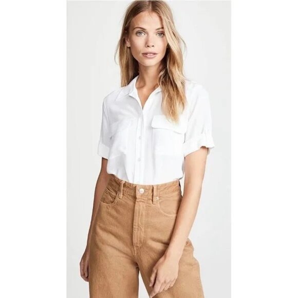 Equipment Femme Silk Crepe Button Down Shirt White Short Sleeves Casual Size XS - Picture 1 of 7